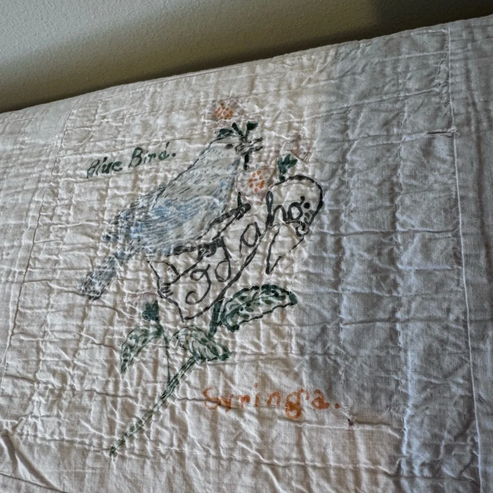 Vintage Bird & Floral Patterned States Quilt READ 96” length‎ X 72” across